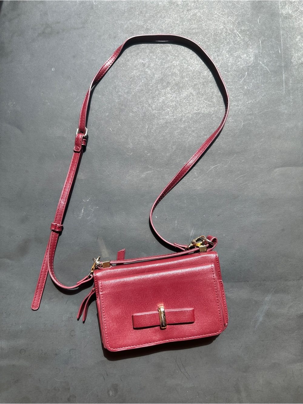 Madison West Burgundy Crossbody Bag with Gold-Tone Accent